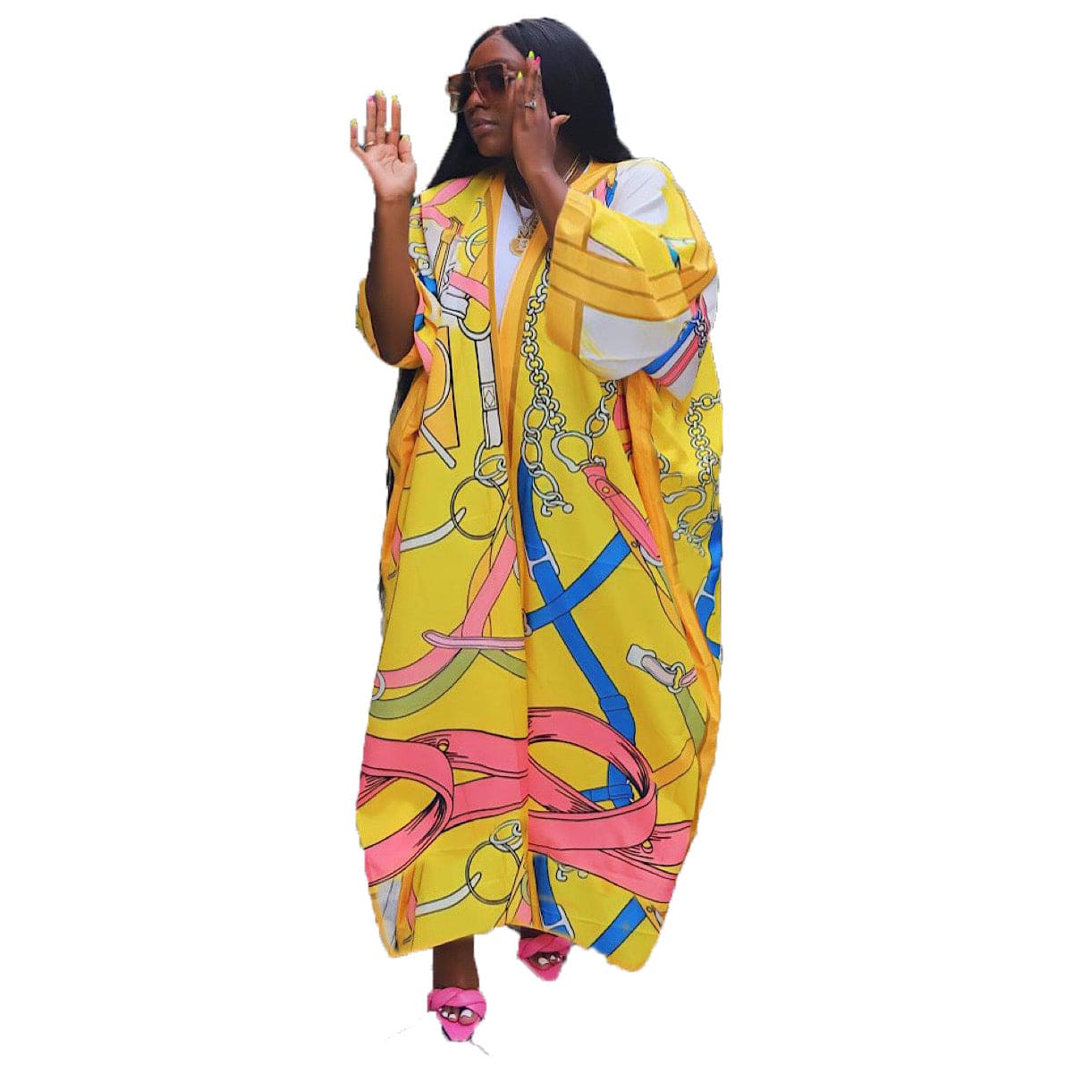 One Size / Yellow 2022 Fall Imitated Silk Fabric Casual Long Cardigan With Belt African Clothing Amazon Hot Women's Floral Print Kimono Cardigan