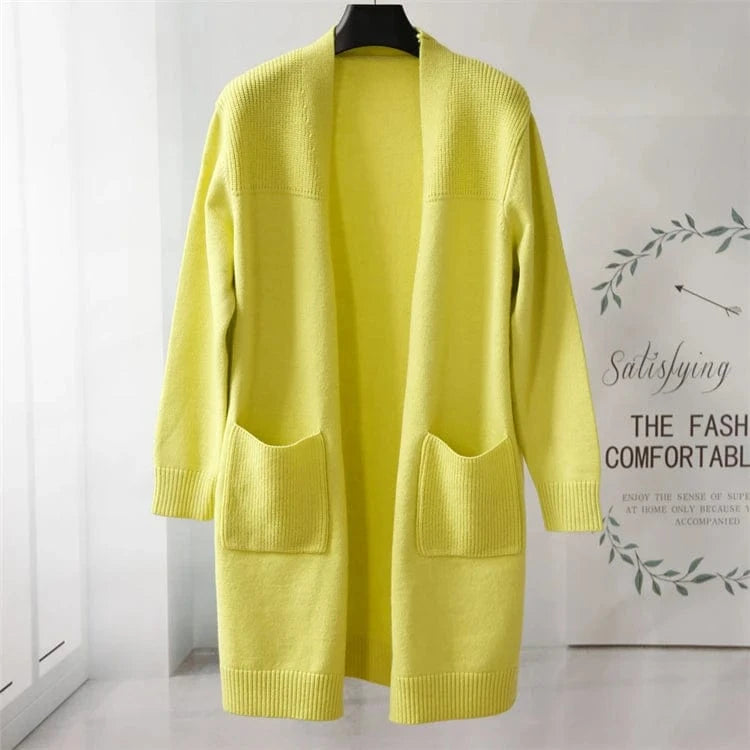 ONE SIZE / Yellow Fashion Modern Sweater Cardigan Knitted Wool Blend Women Casual Cardigans Sweater