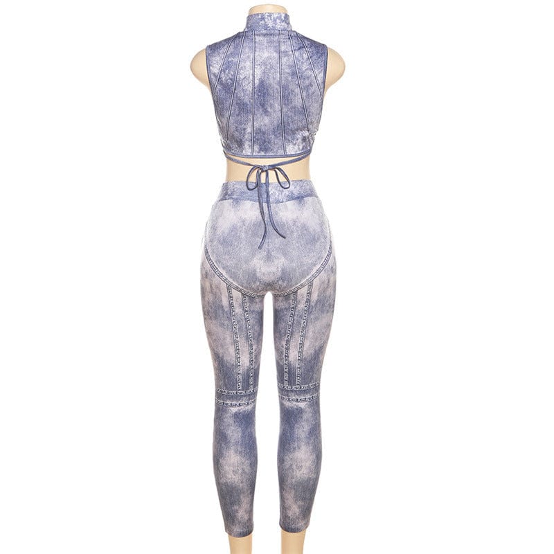 Online shopping summer outfits sleeveless lounge wear digital print 2 piece set women