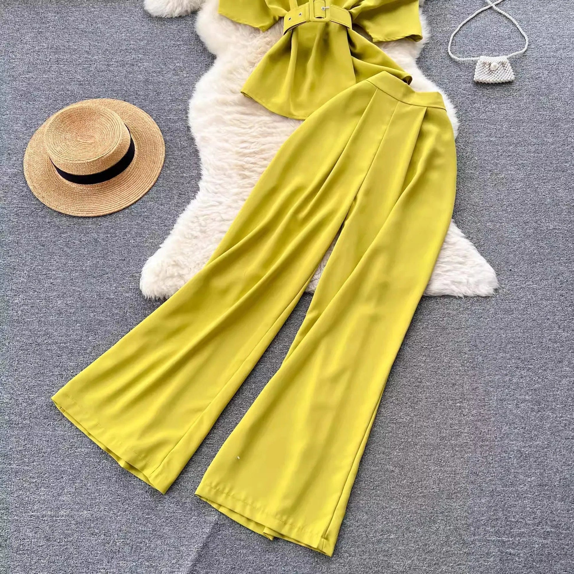 Ons size Mature Girl Royal Sister Set Summer New One Shoulder Off Shoulder Top Versatile Wide Leg Pants Two Piece Set