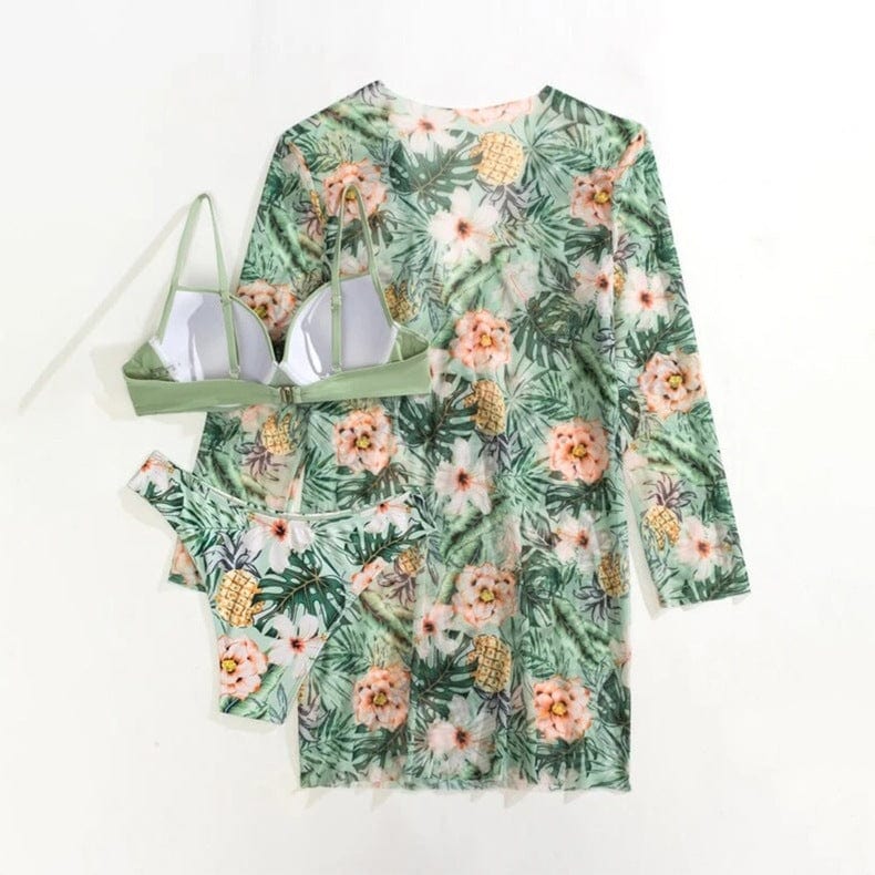 OOTN 2023 Beach Bathing Suits Cover Up Swimsuit For Women Push Up Long Sleeve Three Pieces Floral Twist swimwear beachwear 2023