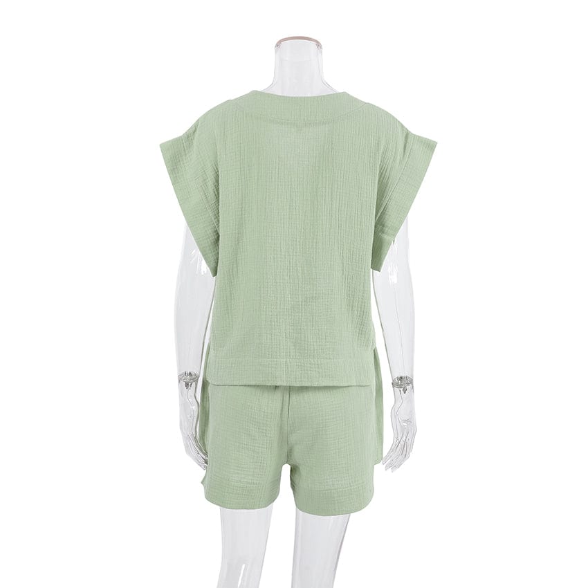 OOTN 2023 Summer V-Neck Nightgowns With Shorts 2 Piece Pajama Suits Green Cotton Short Sleeve designer pajama sets for women
