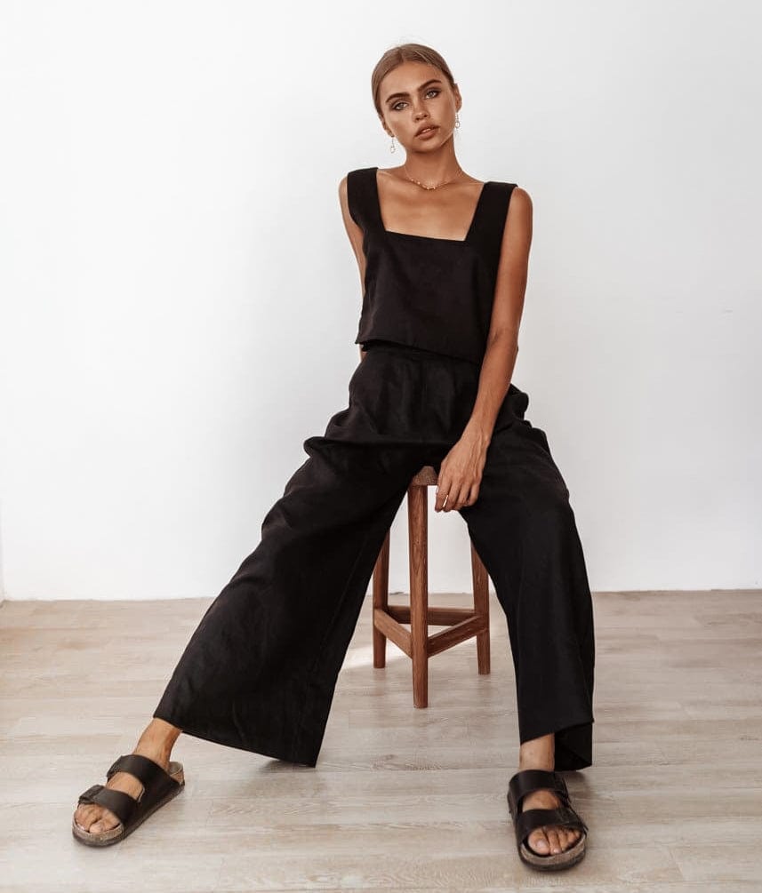 OOTN Backless Women's Women Sexy Low Cut Tank Top Female Set Wide Leg Pants Suit 2023 Cotton