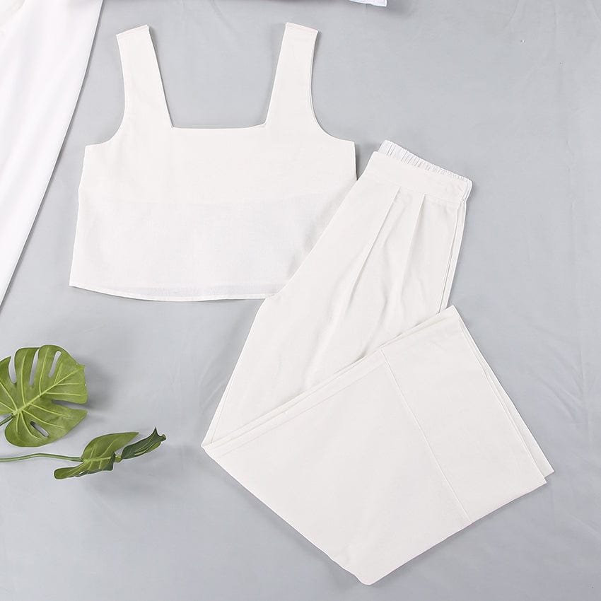 OOTN Backless Women's Women Sexy Low Cut Tank Top Female Set Wide Leg Pants Suit 2023 Cotton