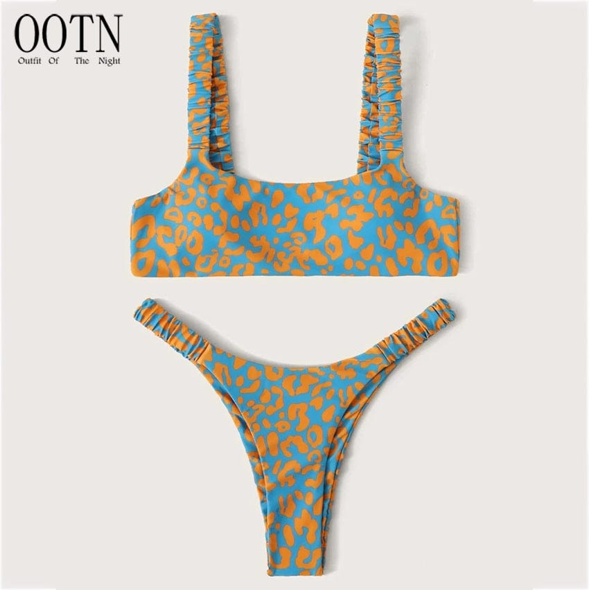 OOTN Female Cut Out Bathing Suit Swimwear 2023 Women Orange Leopard Push Up Padded Thong Swimsuit Sexy Micro Bikini