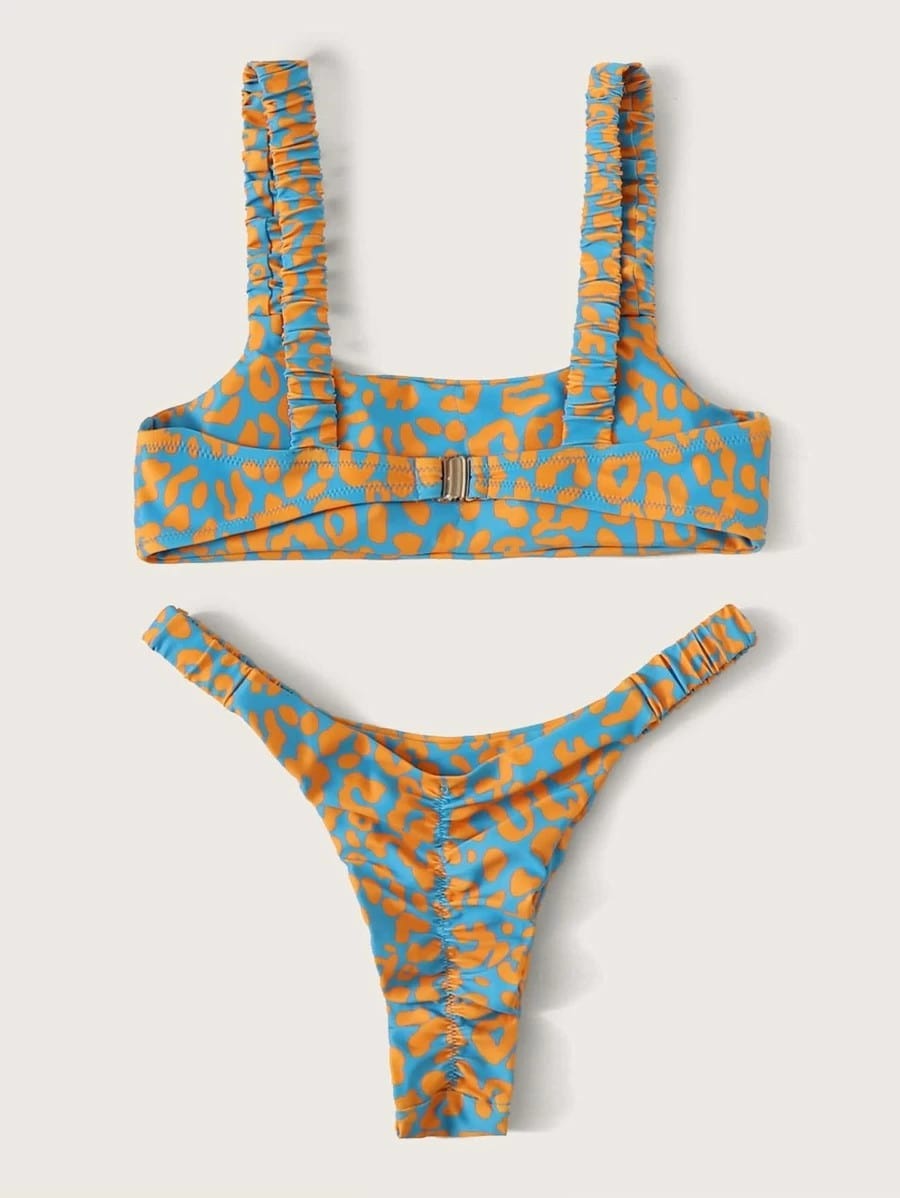 OOTN Female Cut Out Bathing Suit Swimwear 2023 Women Orange Leopard Push Up Padded Thong Swimsuit Sexy Micro Bikini