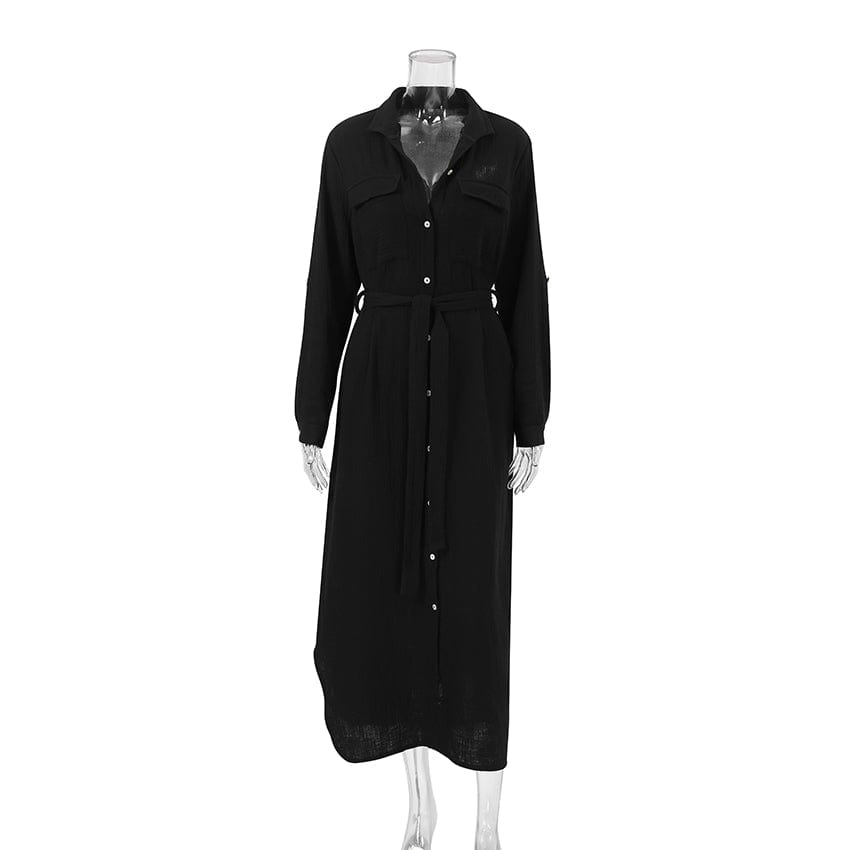 OOTN Long Sleeves Office Buttons Cardigan Shirts Dress Elegant Slim Summer Women Fashion Cotton Dresses casual dresses modest