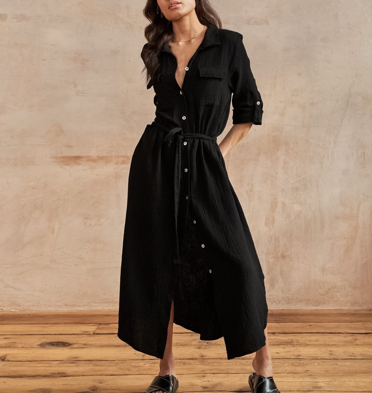 OOTN Long Sleeves Office Buttons Cardigan Shirts Dress Elegant Slim Summer Women Fashion Cotton Dresses casual dresses modest