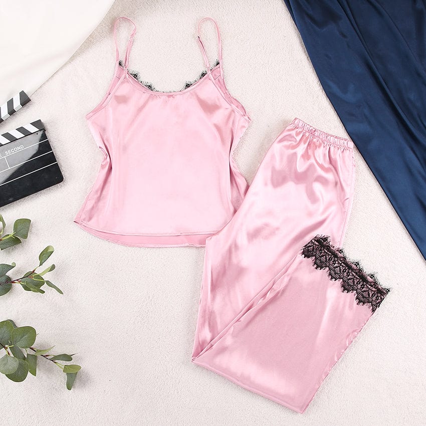 OOTN Nightwear Sleeveless Tops+Shorts 2 Pcs Sets Pyjama Sets For Women Pijama Women's Sleepwear Sexy Lace Satin Pajama Sets