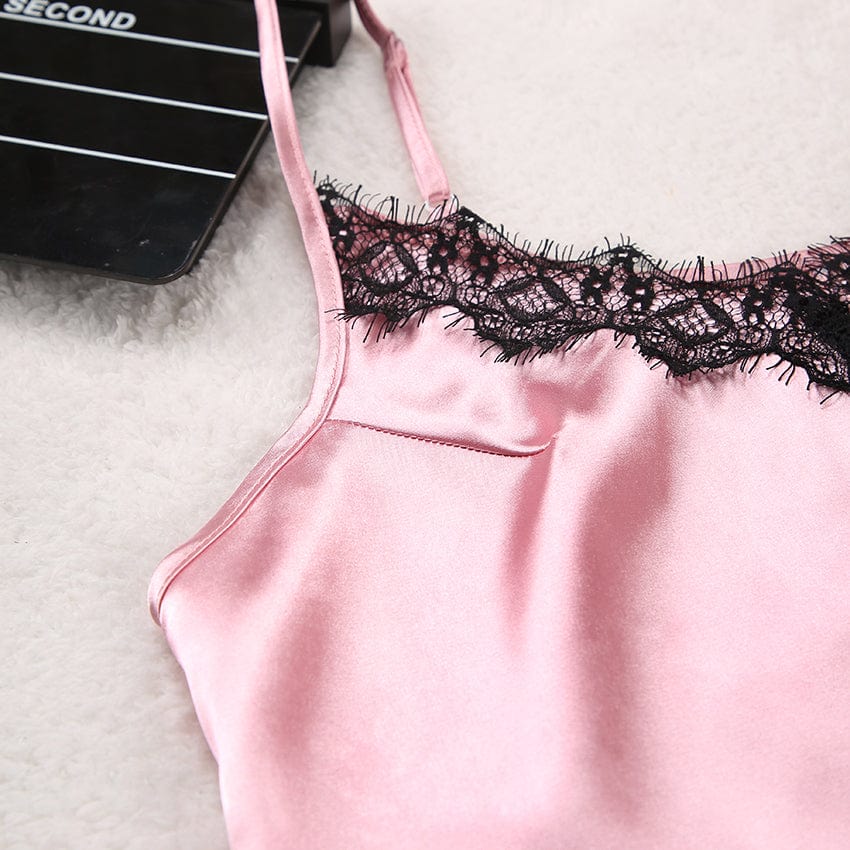 OOTN Nightwear Sleeveless Tops+Shorts 2 Pcs Sets Pyjama Sets For Women Pijama Women's Sleepwear Sexy Lace Satin Pajama Sets