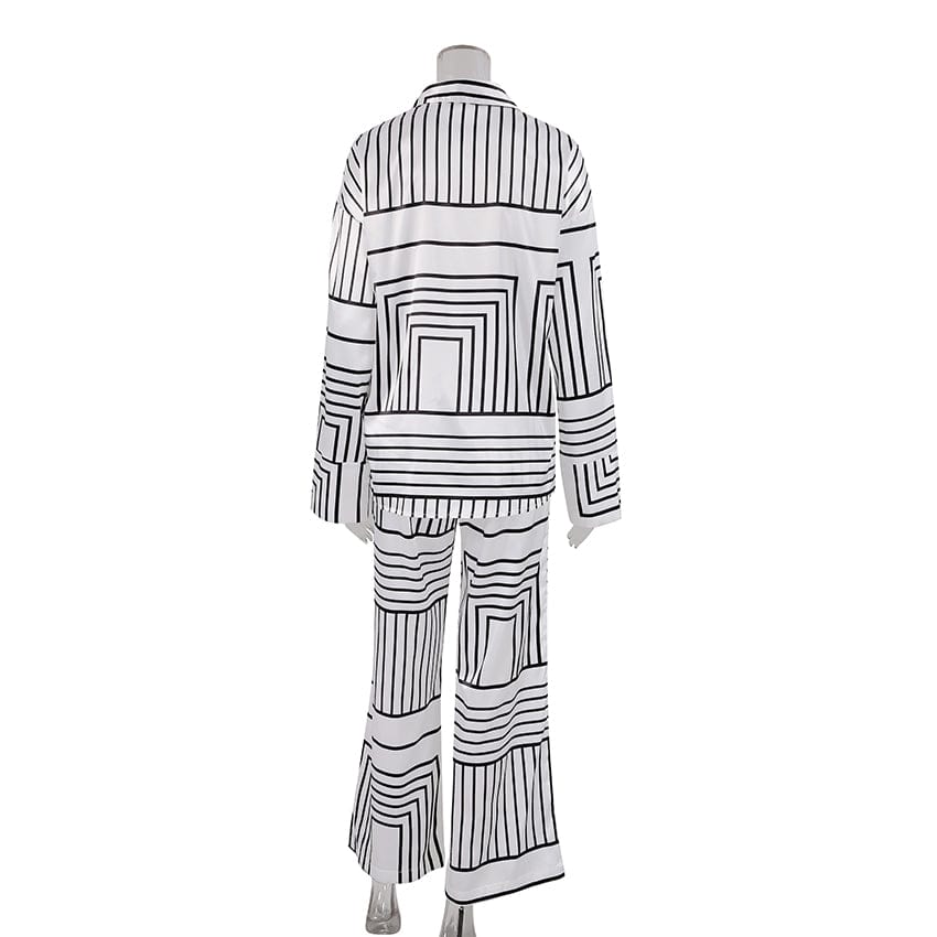 OOTN Single-Breasted Print Casual Home Suit Female Lapel Irregular Stripe Button two piece set women clothing 2023 spring