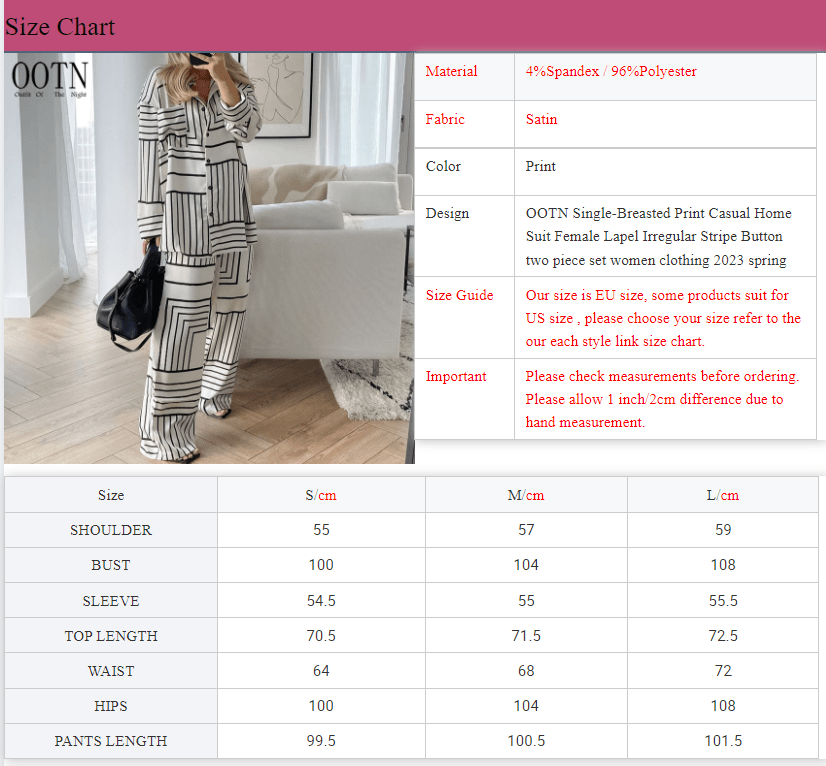 OOTN Single-Breasted Print Casual Home Suit Female Lapel Irregular Stripe Button two piece set women clothing 2023 spring