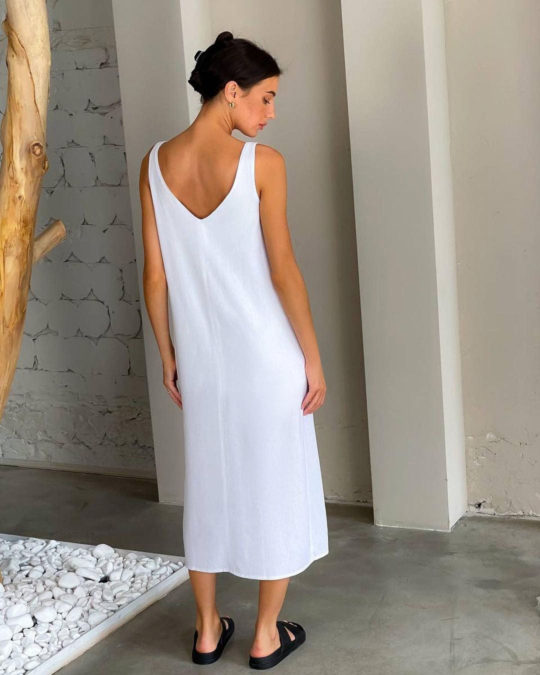 OOTN Split Solid Female Nightwear Cotton 2023 Spring Woman Dresses Women Loose V Neck Sleeveless Sleepwear Casual Night Dress