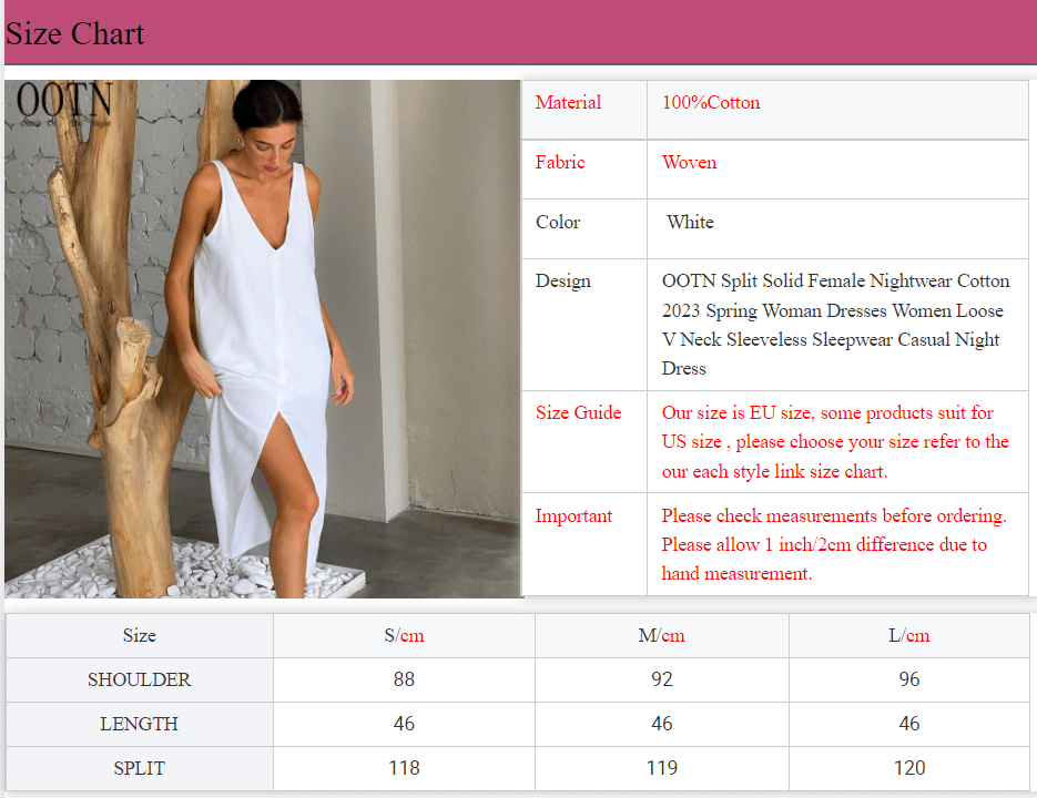 OOTN Split Solid Female Nightwear Cotton 2023 Spring Woman Dresses Women Loose V Neck Sleeveless Sleepwear Casual Night Dress