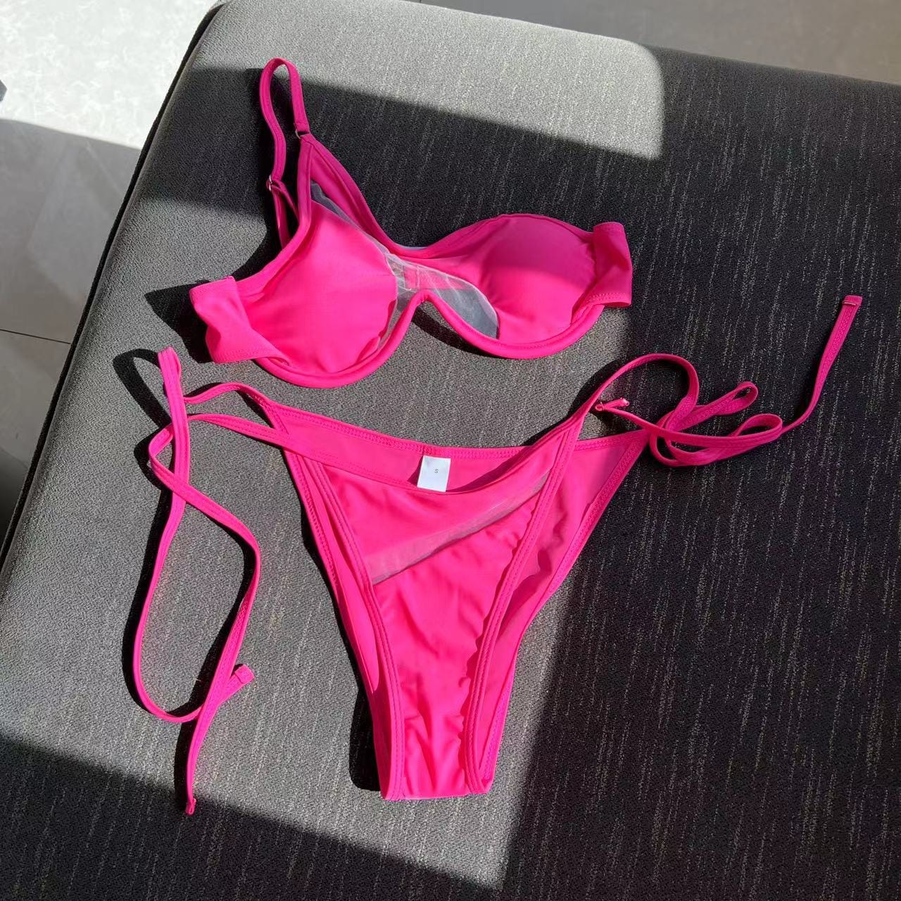 OOTN Spring Sexy Mesh strapping swimsuit Bodycon Swimwear Female 2023 Summer Women One Shoulder Spaghetti Strap Bikini Sets