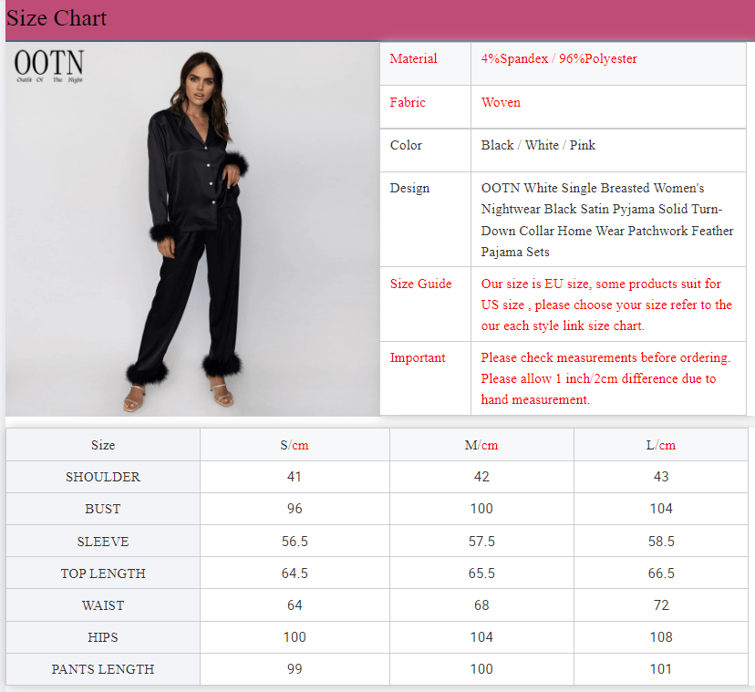 OOTN White Single Breasted Women's Nightwear Black Satin Pyjama Solid Turn-Down Collar Home Wear Patchwork Feather Pajama Sets