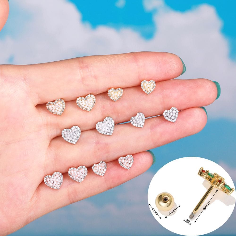 Opal Cz Heart Cartilage Earring for Women Luxury Crystal Stainless Steel Helix Lobe Screw Back Stud Ear Piercing Jewelry