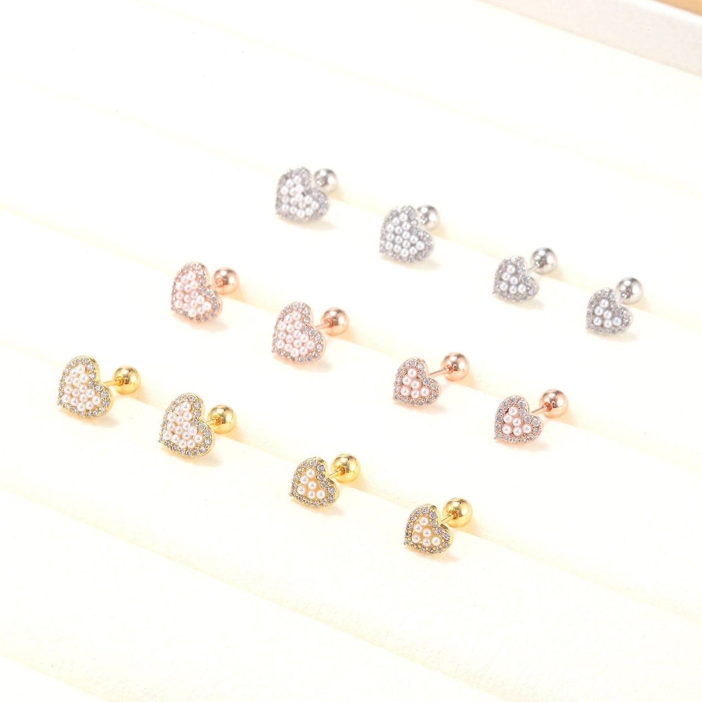 Opal Cz Heart Cartilage Earring for Women Luxury Crystal Stainless Steel Helix Lobe Screw Back Stud Ear Piercing Jewelry
