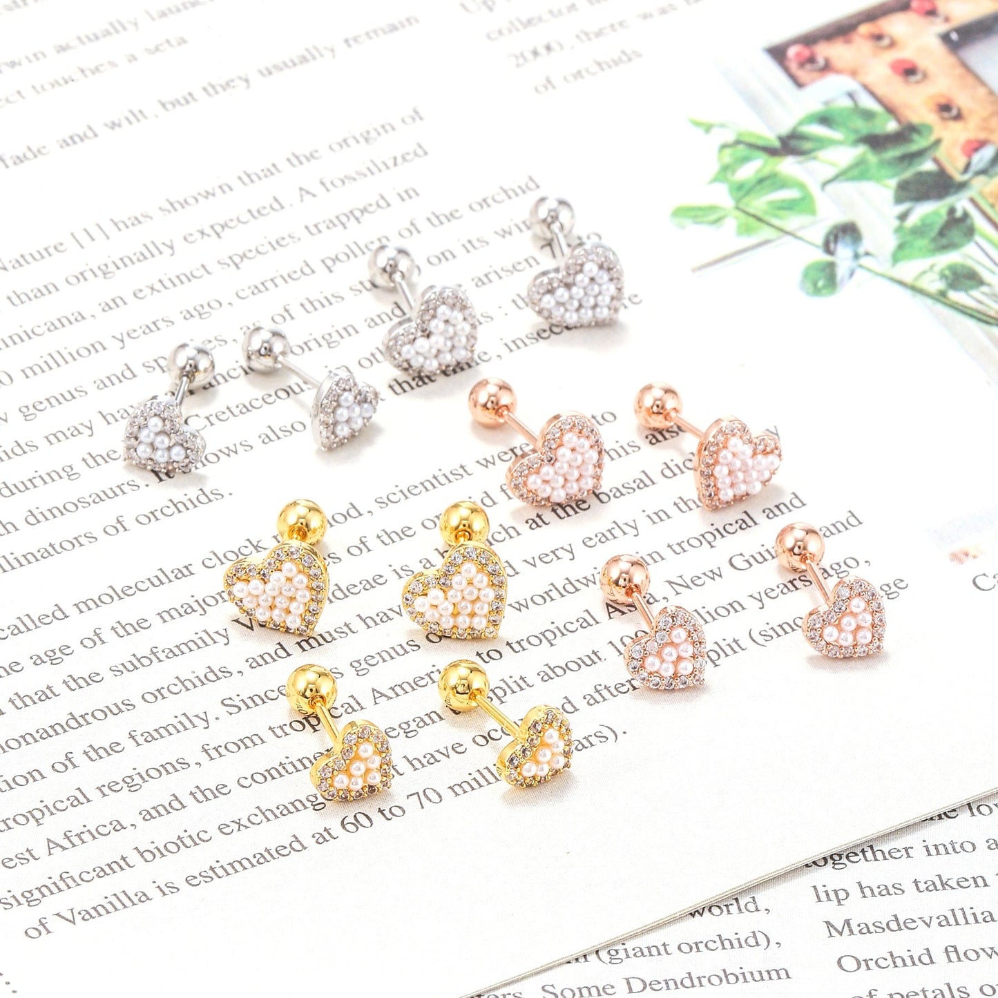 Opal Cz Heart Cartilage Earring for Women Luxury Crystal Stainless Steel Helix Lobe Screw Back Stud Ear Piercing Jewelry