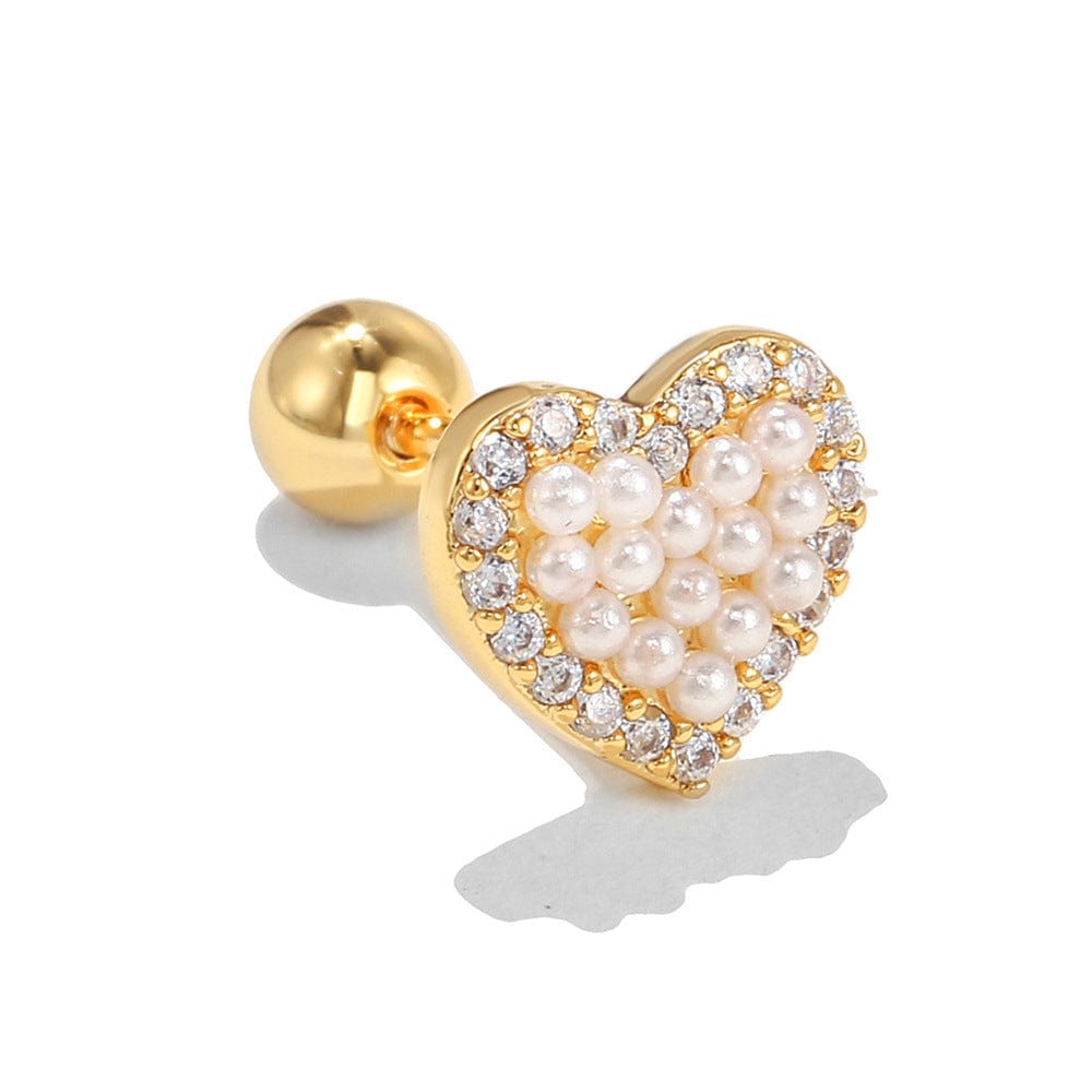 Opal Cz Heart Cartilage Earring for Women Luxury Crystal Stainless Steel Helix Lobe Screw Back Stud Ear Piercing Jewelry