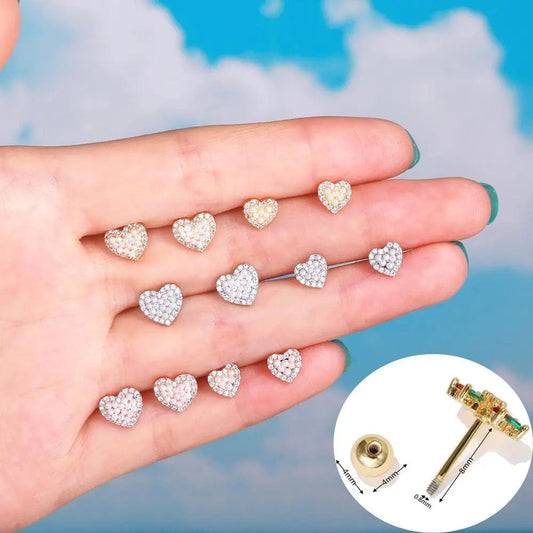 Opal Cz Heart Cartilage Earring for Women Luxury Crystal Stainless Steel Helix Lobe Screw Back Stud Ear Piercing Jewelry