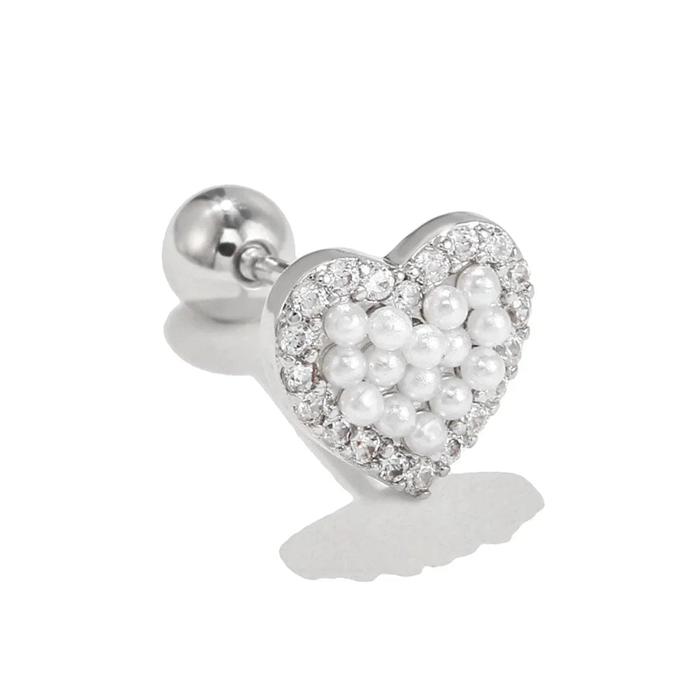 Opal Cz Heart Cartilage Earring for Women Luxury Crystal Stainless Steel Helix Lobe Screw Back Stud Ear Piercing Jewelry