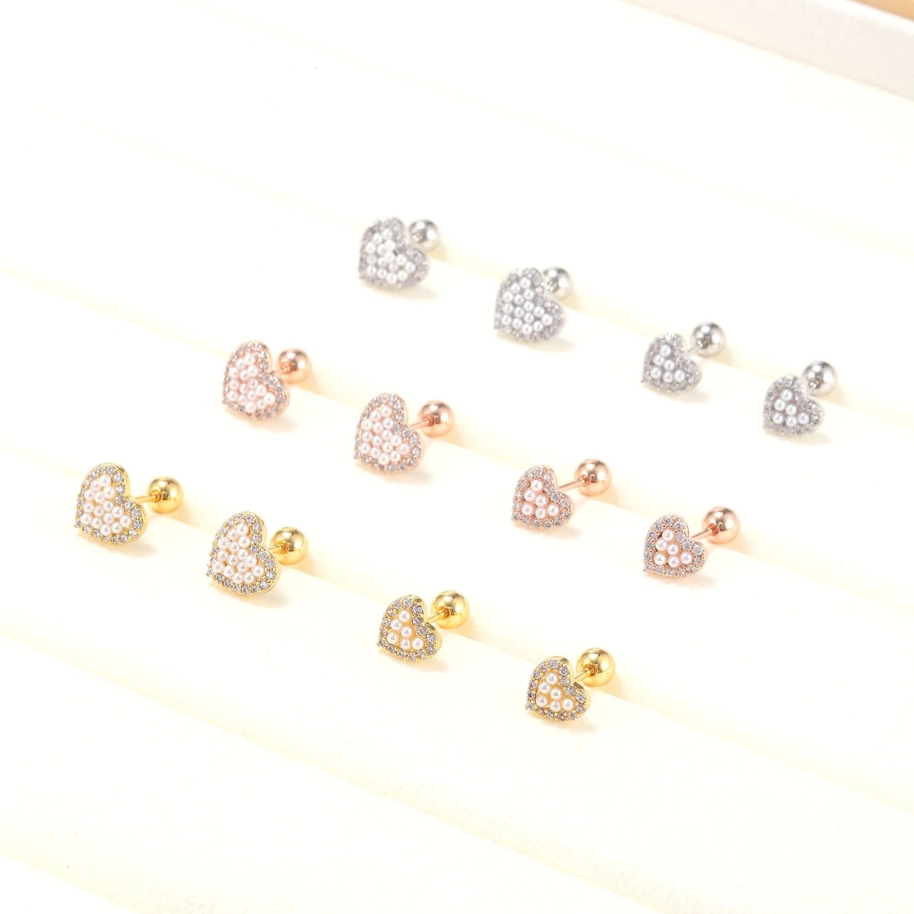 Opal Cz Heart Cartilage Earring for Women Luxury Crystal Stainless Steel Helix Lobe Screw Back Stud Ear Piercing Jewelry