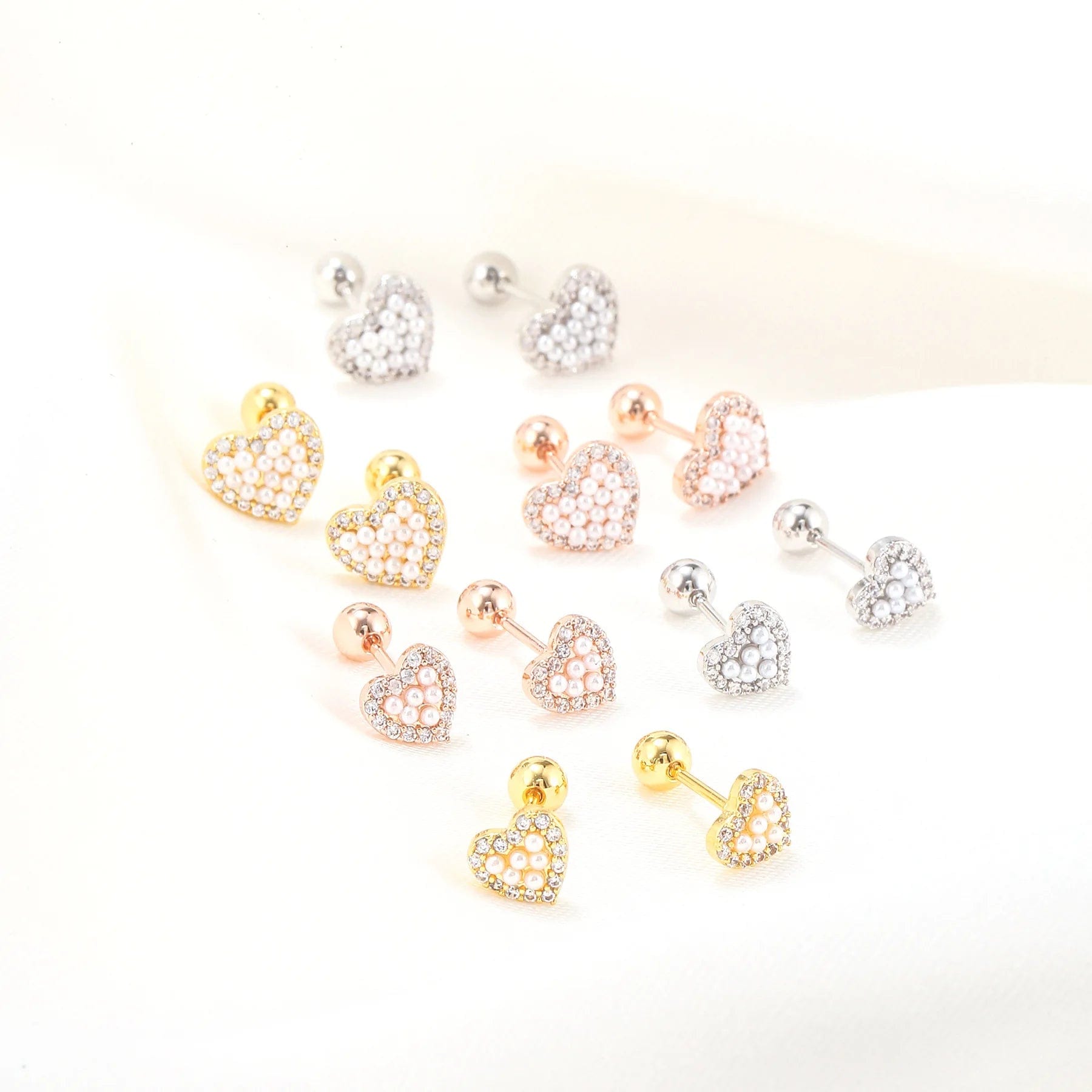 Opal Cz Heart Cartilage Earring for Women Luxury Crystal Stainless Steel Helix Lobe Screw Back Stud Ear Piercing Jewelry