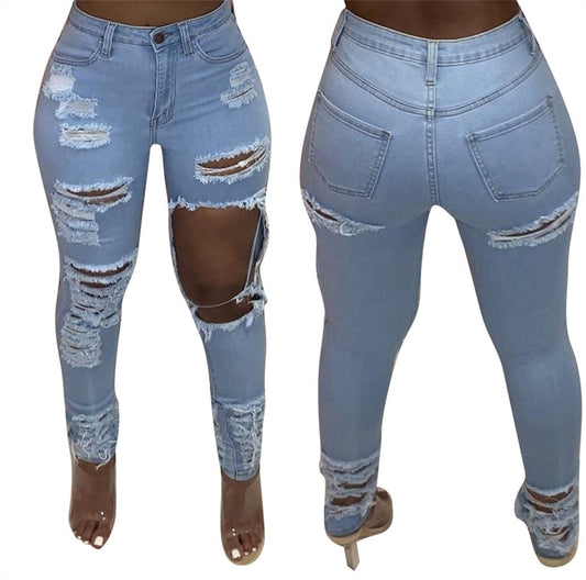 OR-LS6423 Fashion personality ripped denim jeans stretch size jeans women plus size jeans trousers for women