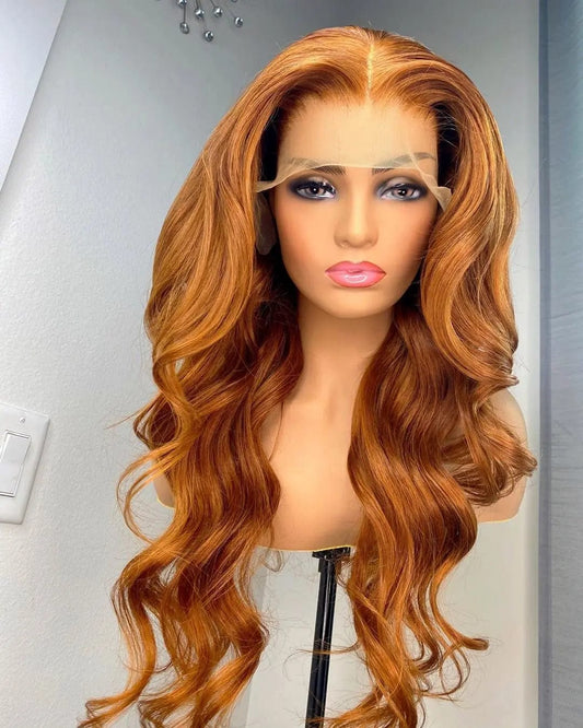 Orange Ginger Blonde  Color  Brazilian Cuticle Aligned Hair Lace Front Wigs Loose Wave Pre Plucked  Swiss Lace Wigs Frontal
