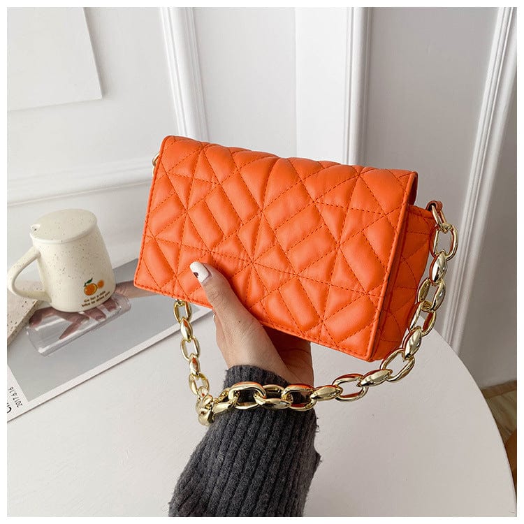 orange New Korean version 2022 fashion quilted designer leather purse simple girl chain shoulder armpit bag