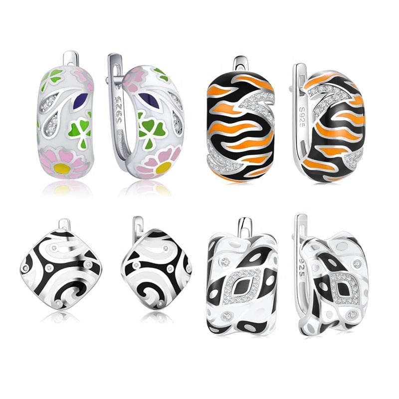 Original 925 Sterling Silver Emerald classic color and Black Enamel Fine CZ Earrings for Women Luxury Party Jewelry Earring