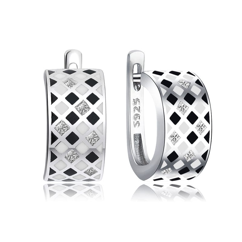 Original 925 Sterling Silver Emerald classic color and Black Enamel Fine CZ Earrings for Women Luxury Party Jewelry Earring