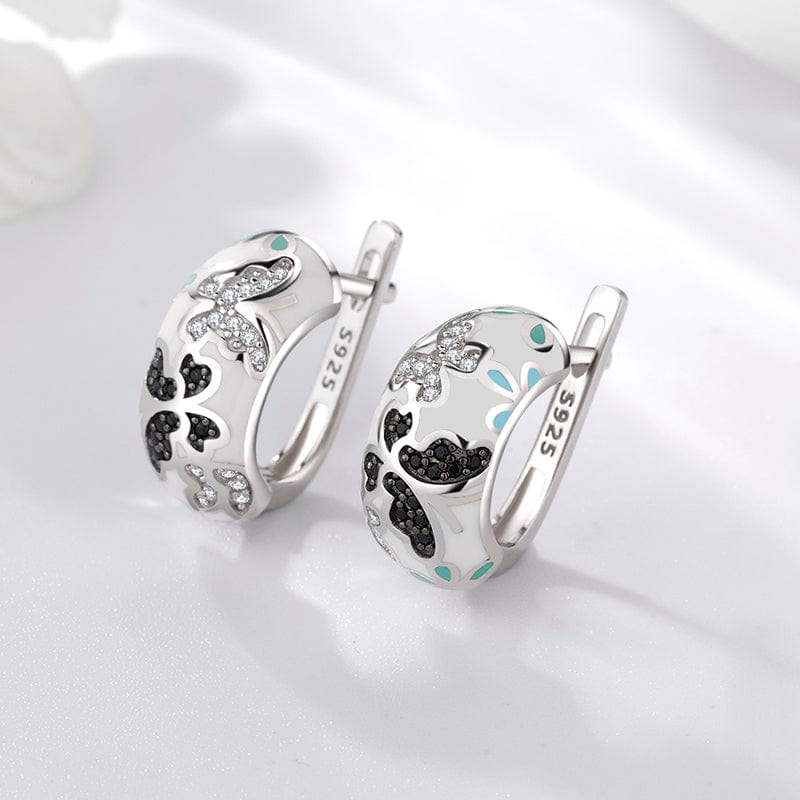Original 925 Sterling Silver Emerald classic color and Black Enamel Fine CZ Earrings for Women Luxury Party Jewelry Earring