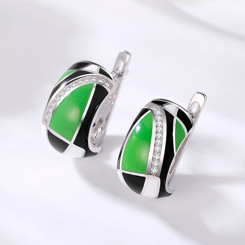 Original 925 Sterling Silver Emerald classic color and Black Enamel Fine CZ Earrings for Women Luxury Party Jewelry Earring