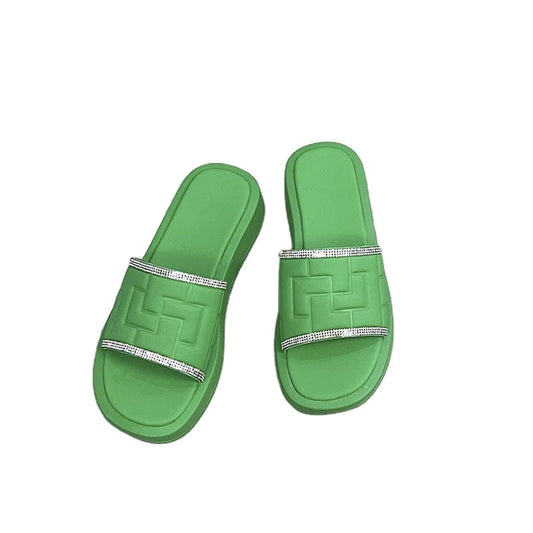 Original Design Simple Rhinestone Slippers Women's Large Thick Bottom Sandals female flat new design slippers