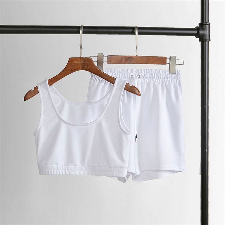 OSINA Lowest Price Solid Color Custom Logo Crop Top Two Piece Set Women Clothing Shorts Womens Sweat Absorbing Sports Suit