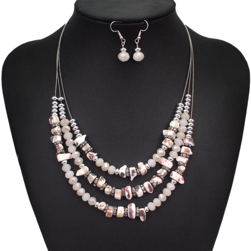 other / 1 Bohemian Crystal Beaded Necklaces Women Sets Statement Multilayer Collar Necklace Earrings Jewelry Sets Accessories