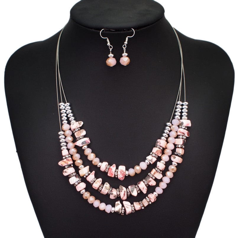 other / 1 Bohemian Crystal Beaded Necklaces Women Sets Statement Multilayer Collar Necklace Earrings Jewelry Sets Accessories