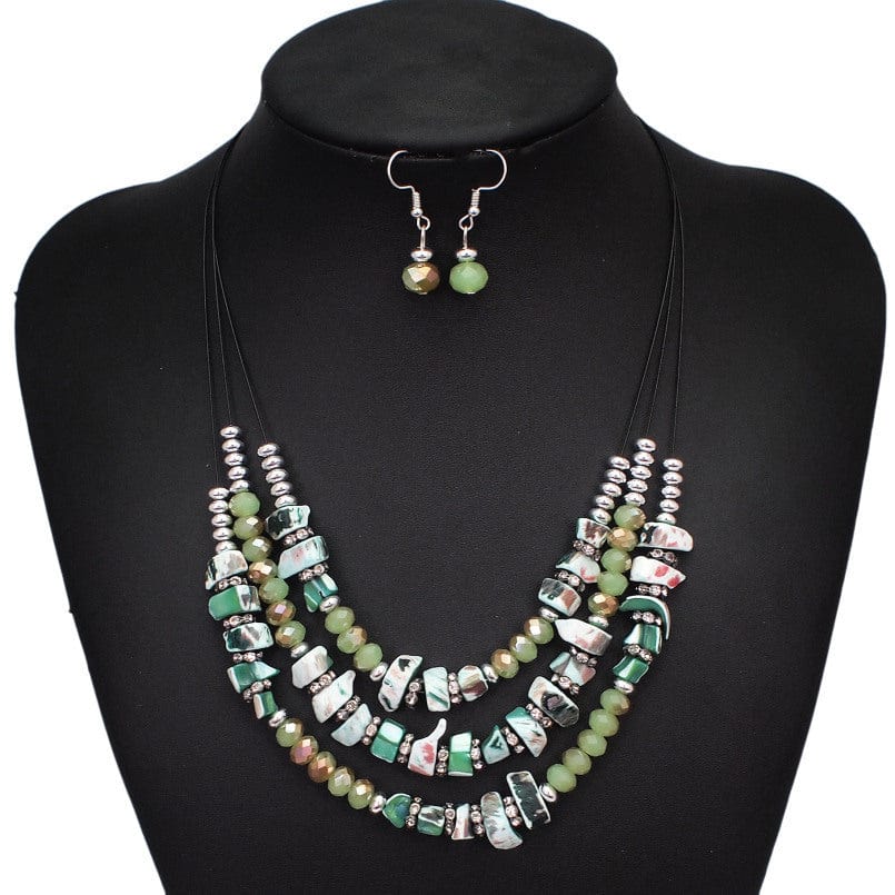 other / 1 Bohemian Crystal Beaded Necklaces Women Sets Statement Multilayer Collar Necklace Earrings Jewelry Sets Accessories