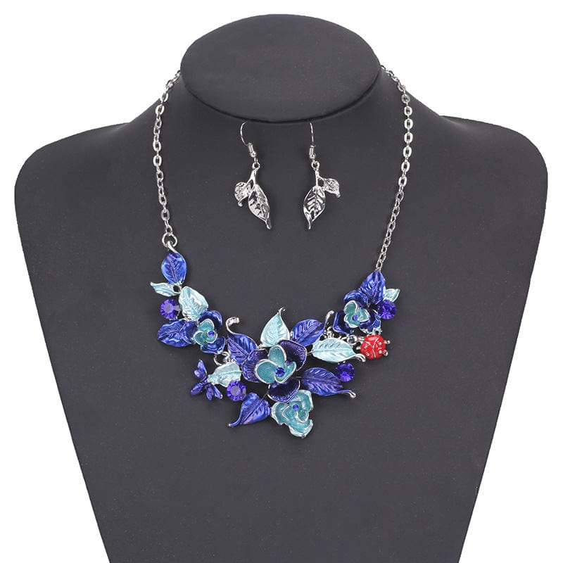 other / 1 CARTER LISA Fashion Clavicle Chain Pendant Necklace Exaggerated Drop Oil Flower Short Necklace Earrings Set Jewelry