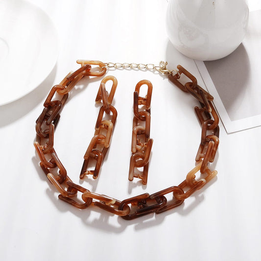 other / 1 New Vintage Bohemia Style Amber Color Necklace Earrings Long Link Chain Big Acrylic Necklace Earrings For Women Jewelry