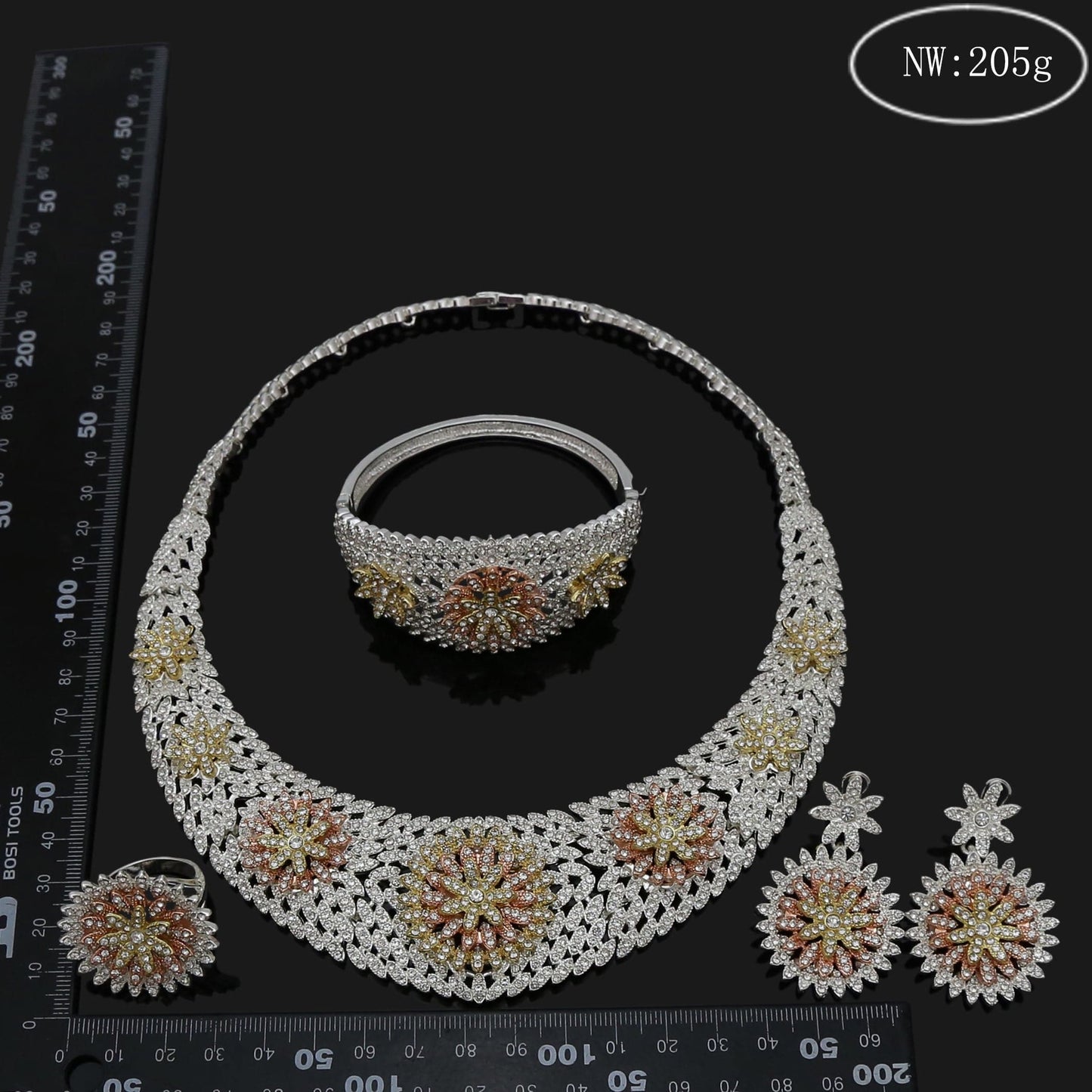 other / silver Silver Color Dubai jewelry set with Colorful flower hot sale