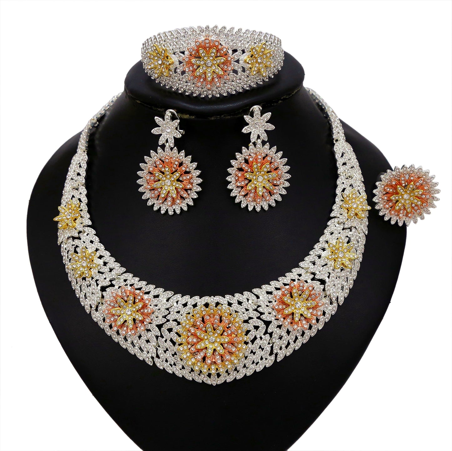 other / silver Silver Color Dubai jewelry set with Colorful flower hot sale