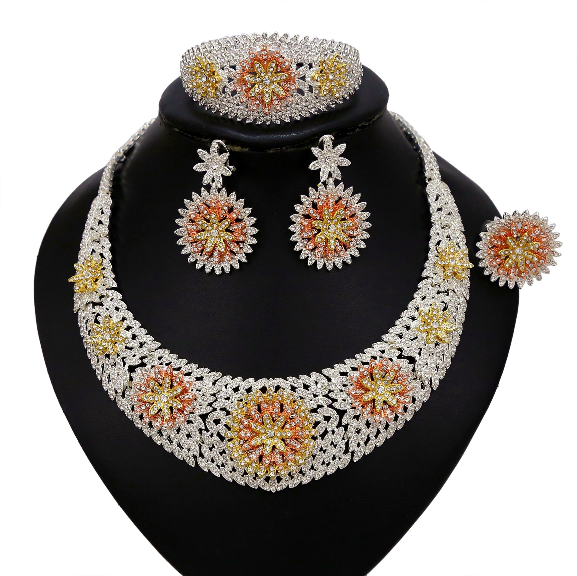 other / silver Silver Color Dubai jewelry set with Colorful flower hot sale