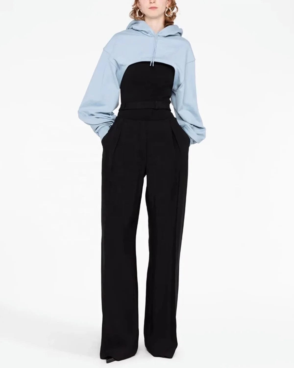 OUDINA 2023 Autumn Crop Sweatshirt Women Detachable Loose Shawl Long Sleeve Hoodies Sweatshirts