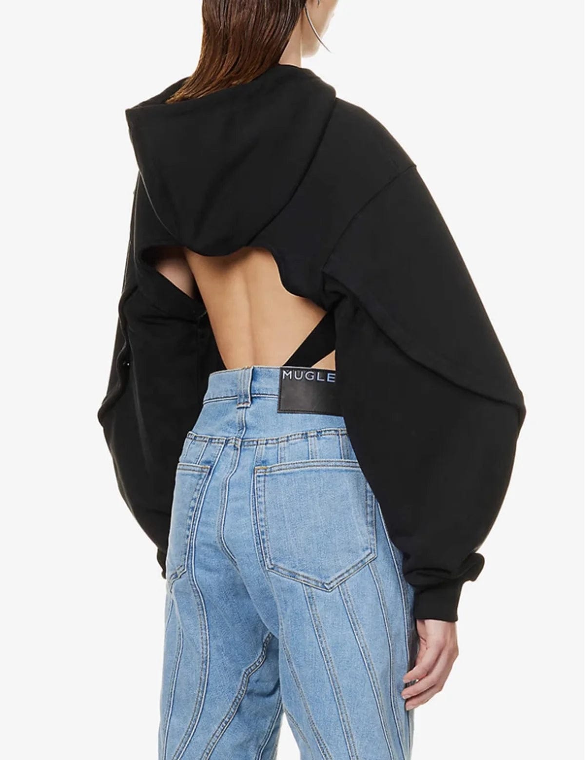 OUDINA 2023 Autumn Crop Sweatshirt Women Detachable Loose Shawl Long Sleeve Hoodies Sweatshirts