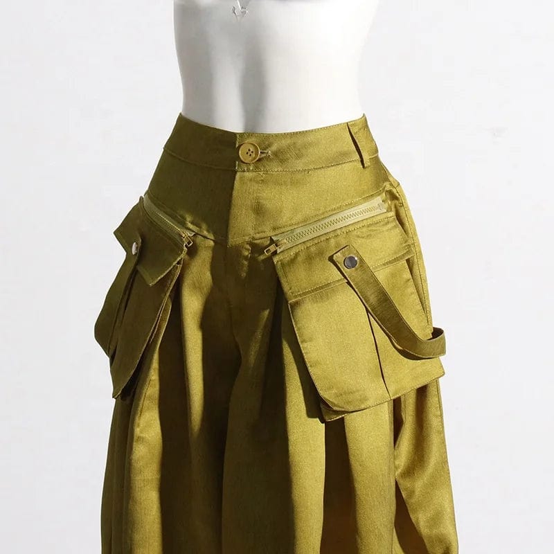 OUDINA 2023 Autumn Fashionable Loose Casual Trousers Pleated Stitching Zipper Pocket Design Wide Leg Pants Women