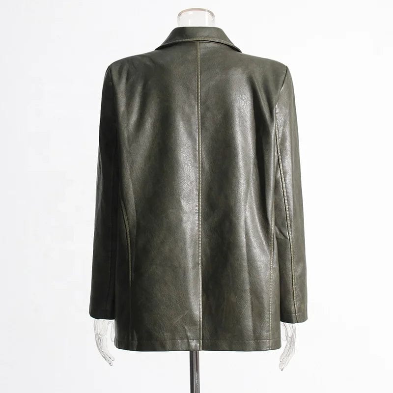 OUDINA 2023 Autumn New fashion Suit Jackets Solid Color Loose Versatile Heavy Industry PU Leather Blazer For Women