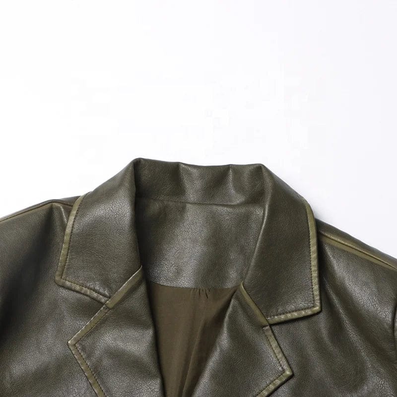 OUDINA 2023 Autumn New fashion Suit Jackets Solid Color Loose Versatile Heavy Industry PU Leather Blazer For Women